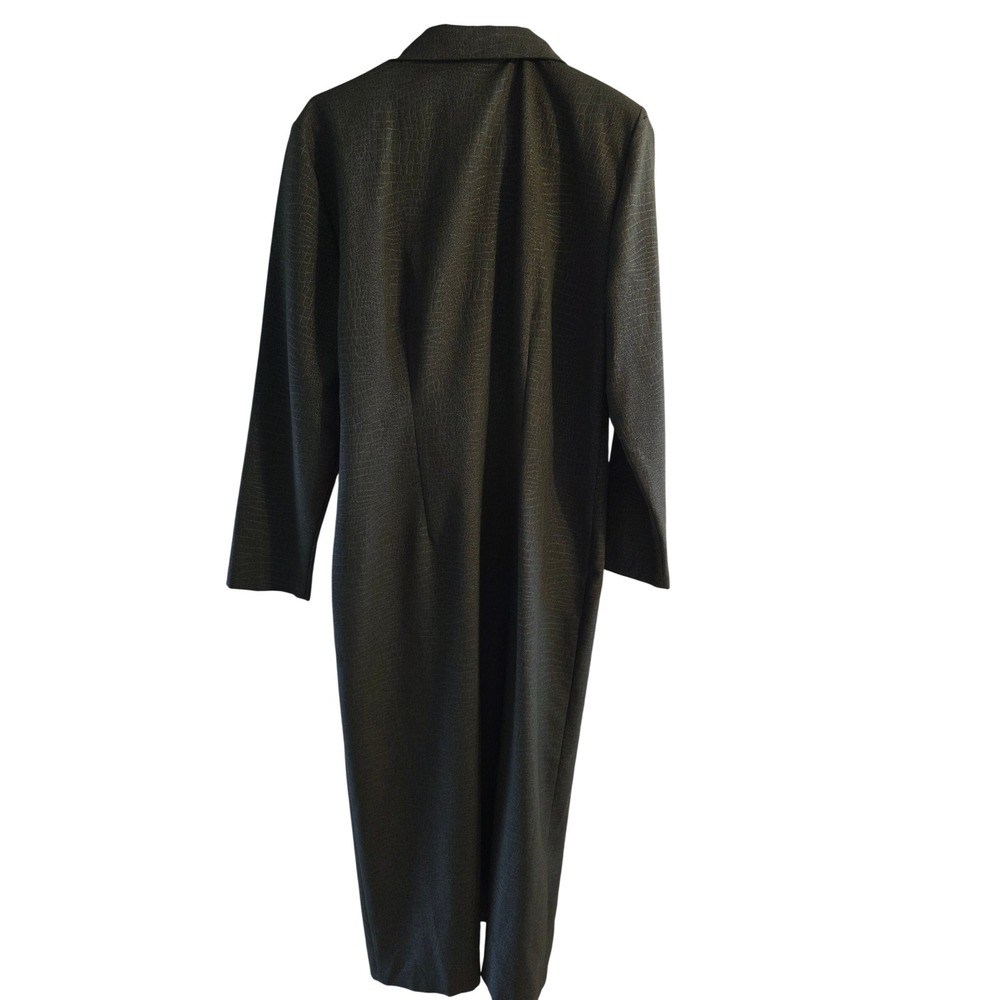 Vintage 90s Longline Duster Coat Crocodile Print Size 14 Olive Green - Picture 6 of 6